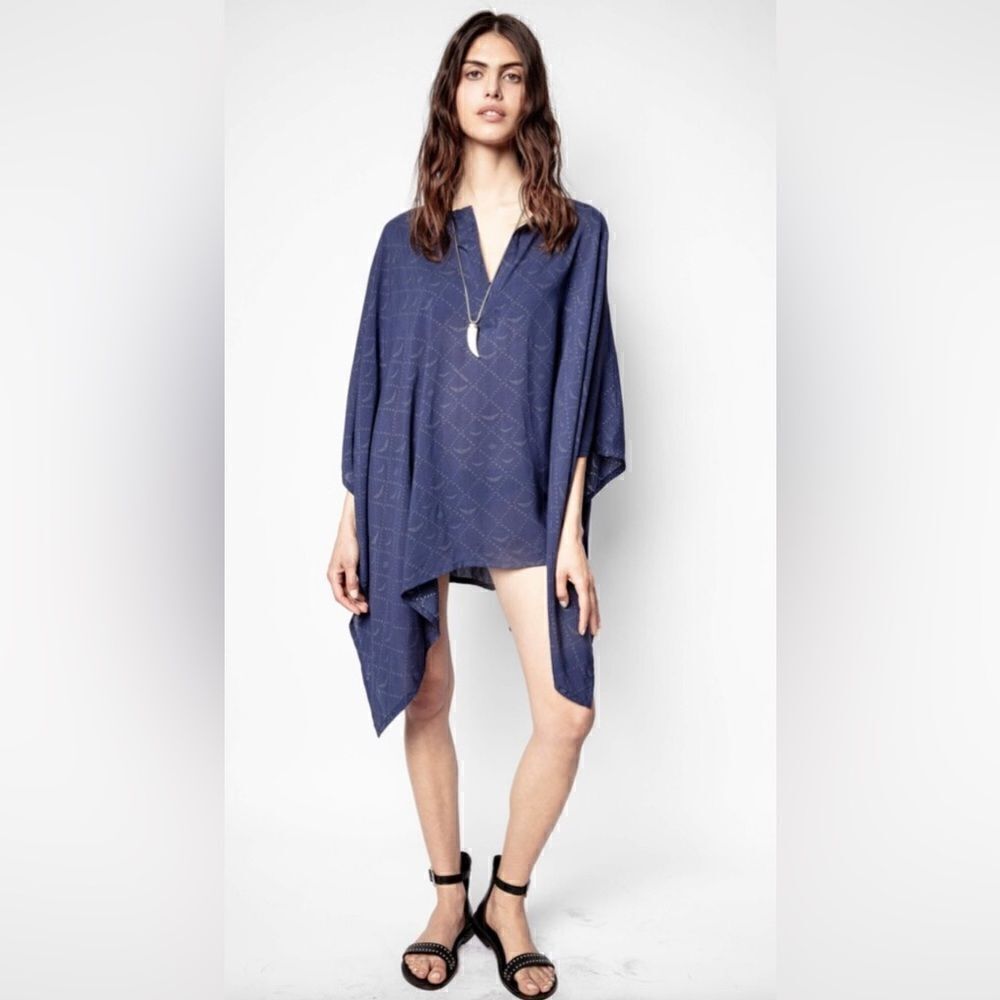 Zadig & Voltaire logo beachwear short kaftan beach resort Dress NWT. One size